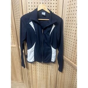 Nike Womens Track Jacket Navy Blue White Full Zip Athletic Active Medium 8-10